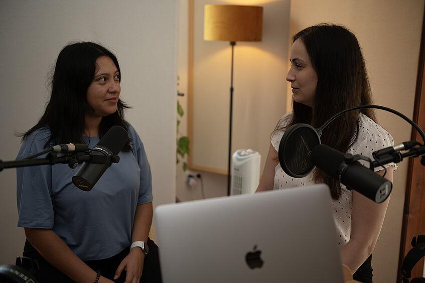 Photo of two women (Shara and Agnes) during the recording