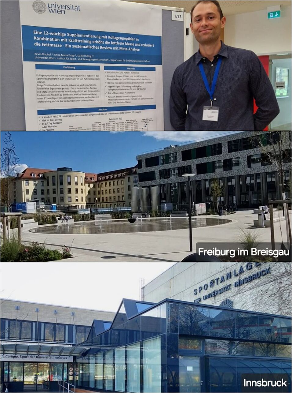 Picture collage from top to bottom: Kevin Bischof with his poster, venue in Germany, venue in Austria